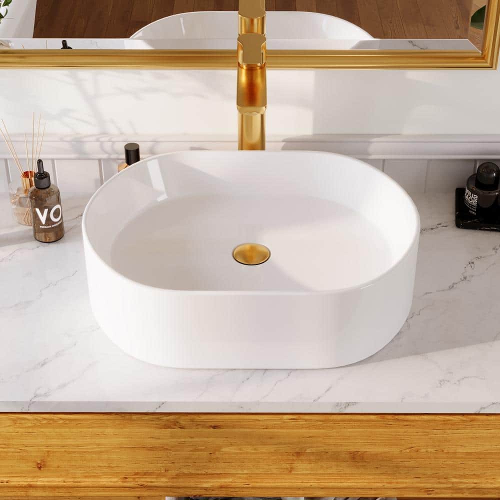White Ceramic Rectangular Above-Counter Bathroom Vessel Sink