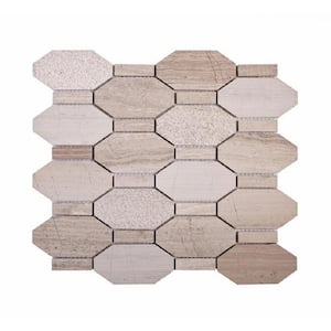 Wooden Beige 11 in. x 12.2 in. Hexagon Polished and Etched Marble Mosaic Floor and Wall Tile (4.66 sq. ft./Case)