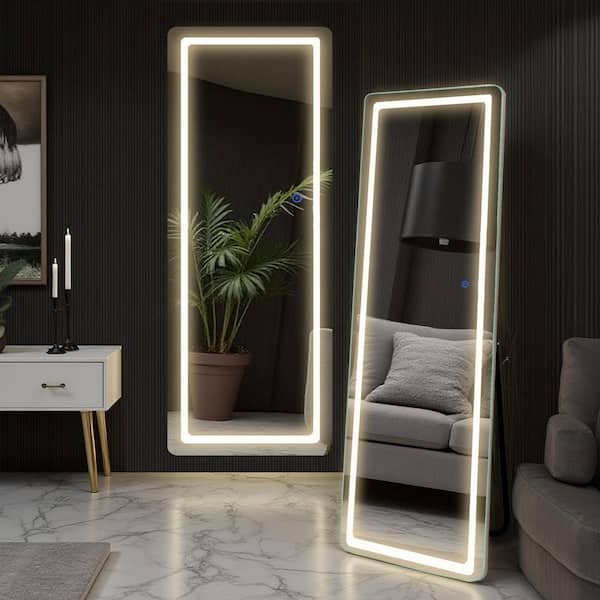White 15.6 in. W x 62.4 in. H Rounded Rectangle LED Aluminum Alloy Full Length Mirror