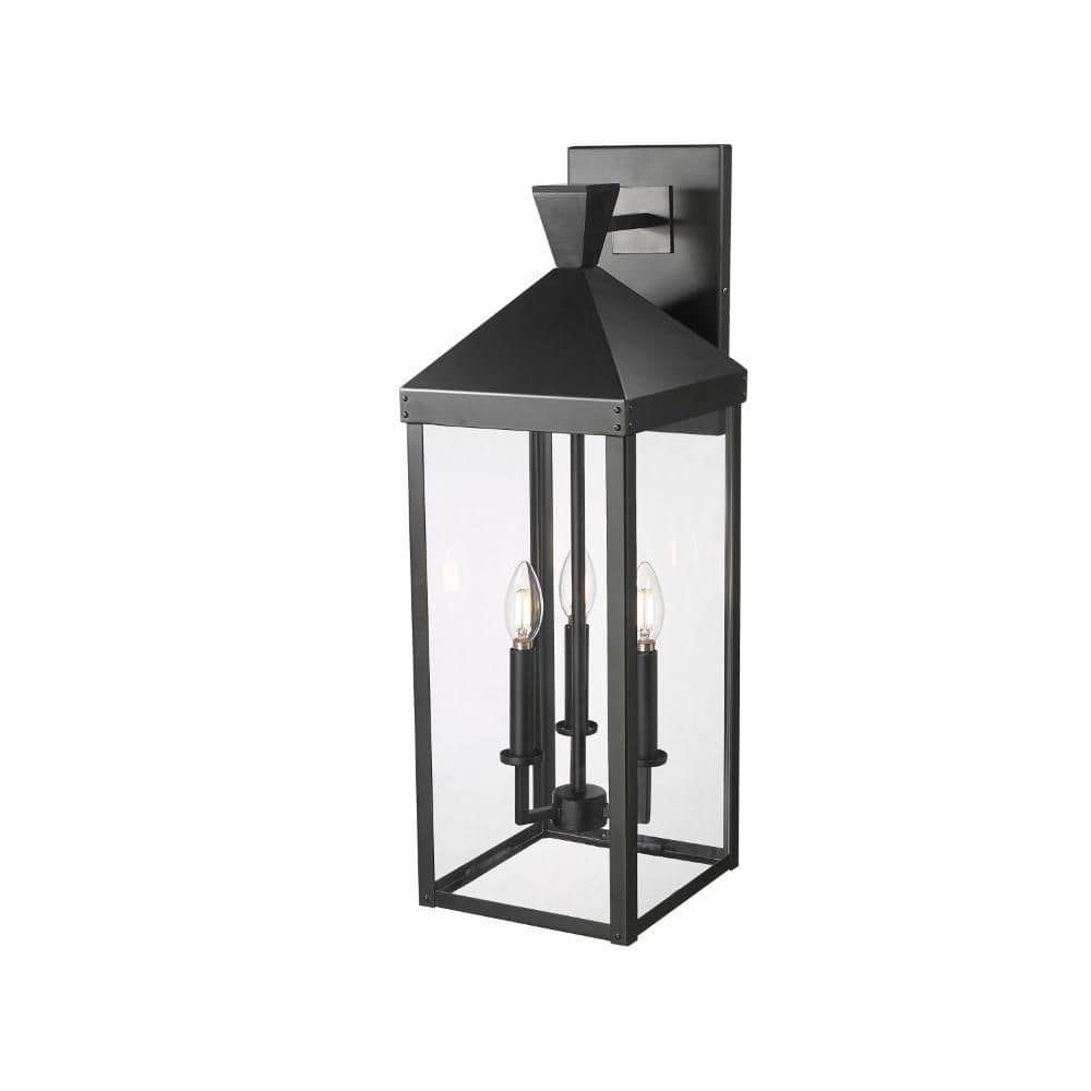 Yates 26 in. 3-Light Powder Coated Black Outdoor Wall Sconce with Clear Glass price history on PriceWatchPro