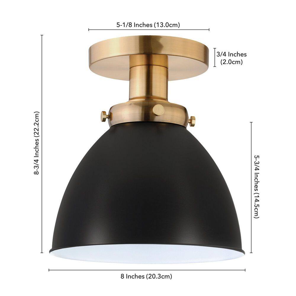 Madison 8" Brass and Black Semi Flush Mount Light