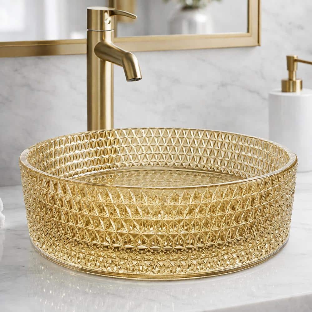 Scotch 14 in. Circular Bathroom Vessel Sink in Champagne Tempered Glass price history on PriceWatchPro