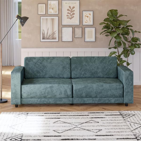 REALROOMS Allie Corduroy 82 in. Futon Sofa Bed, Green Corduroy