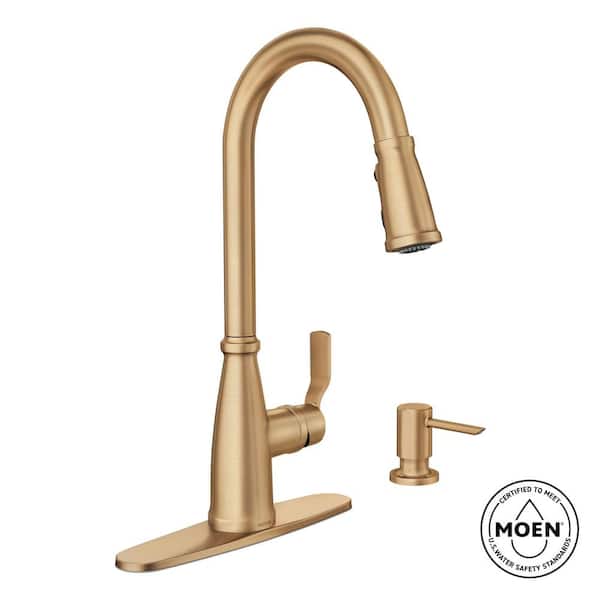 Nolia Bronzed Gold 16.57 in. H Pull Down Sprayer Kitchen Faucet with 360° Spout Swivel and Reflex Power Boost