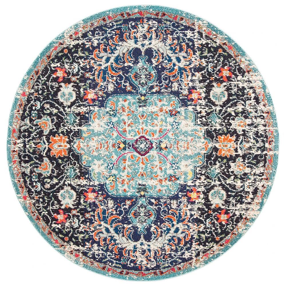 Teal Polypropylene 6 ft. 7 in. x 6 ft. 7 in. Medallion Indoor Round Area Ru