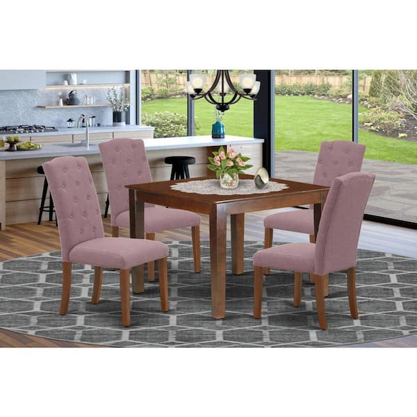 East West Furniture 5-Piece Mahogany Finish Solid Wood Top - Square Dining Room Set - Seats 4