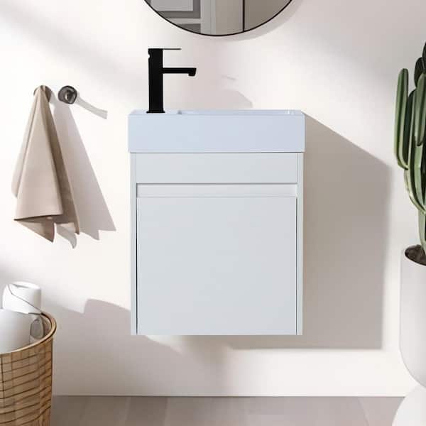 UPIKER Modern 18 in. W X 10 in. D x 23 in. H Bath Vanity in White with White Resin Vanity Top
