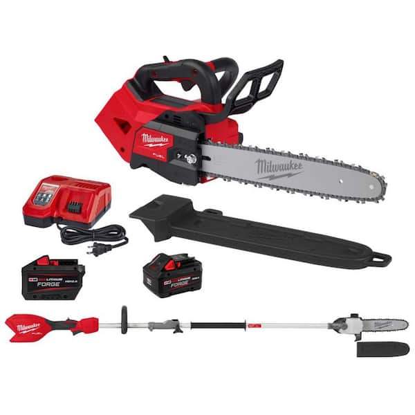 M18 FUEL 14 in. 18V Brushless Cordless Battery Top Handle Chainsaw Kt w/ M18 10 in. Pole Saw, M18 FORGE 12.0 Ah Battery