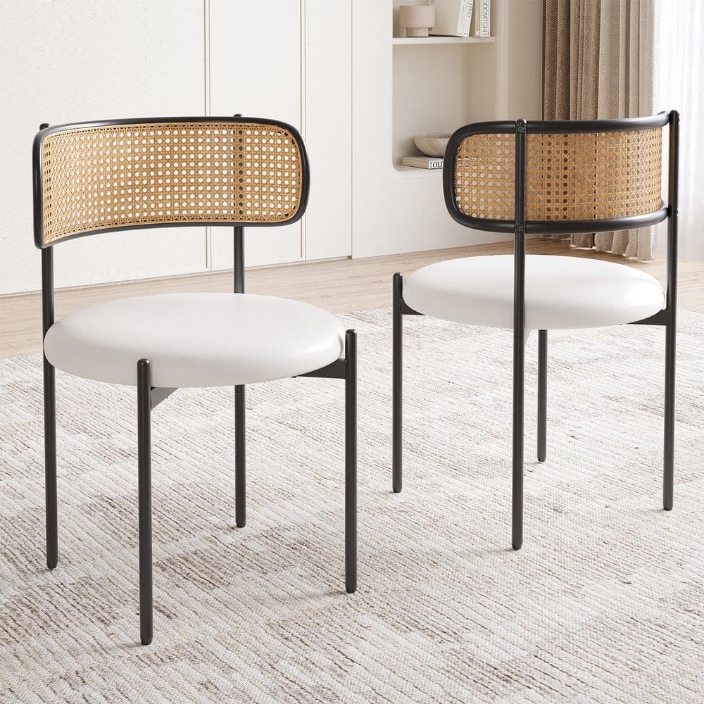Modern White PU Leather Upholstered Woven Rattan Back Dining Chair (Set of 4) price history on PriceWatchPro