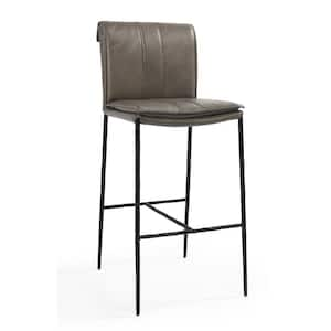 31 in. Pewter Gray and Black Low Back Metal Frame Bar Stool with Leather Seat