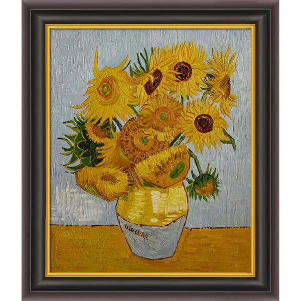 LA PASTICHE Sunflowers by Vincent Van Gogh Opulent Framed Abstract Oil Painting Art Print 26 in. x 30 in.