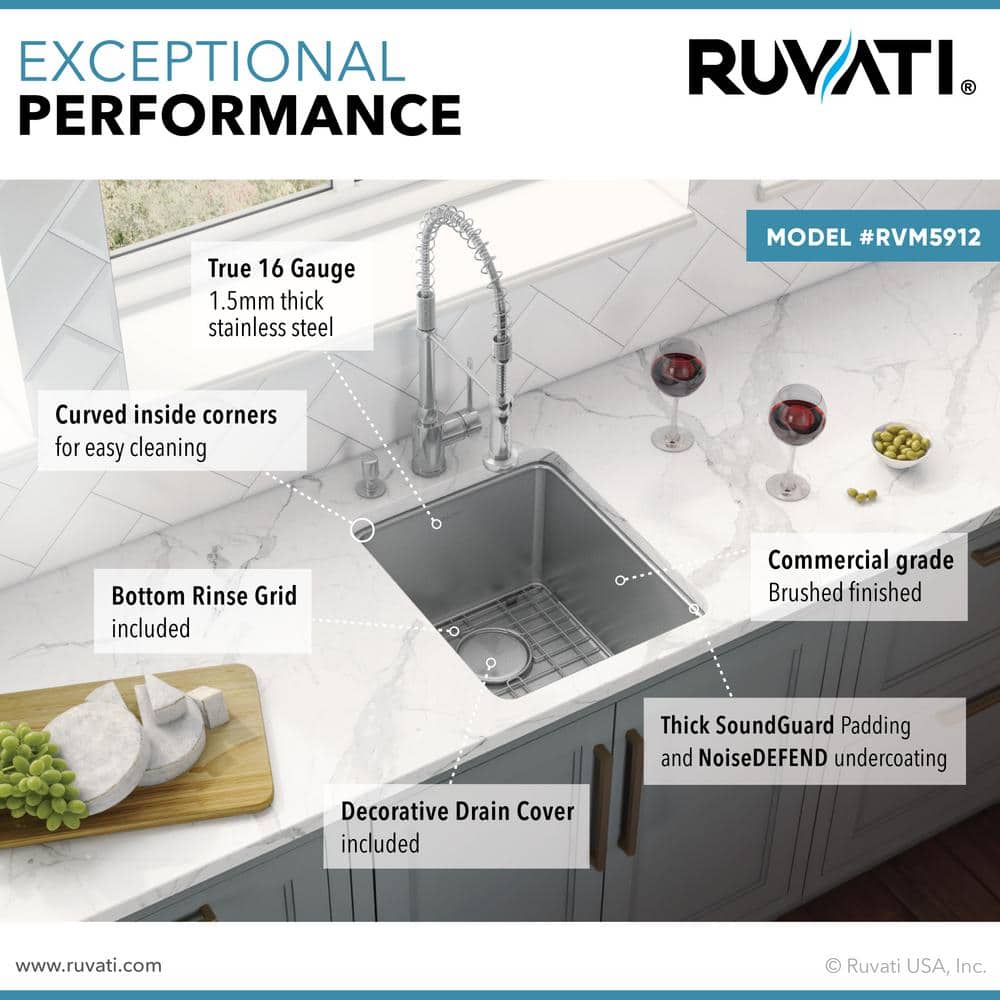 Ruvati 12" Stainless Steel Undermount Single Bowl Bar Sink