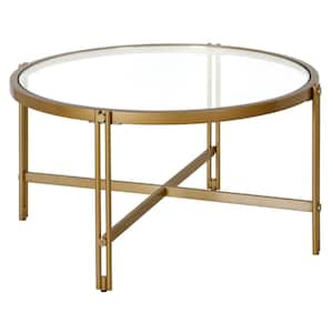 32 in. Gold Round Glass Coffee Table