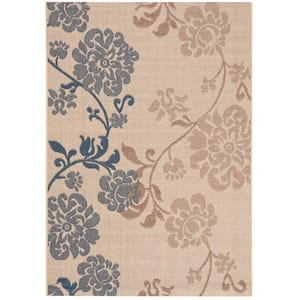 Courtyard Natural Brown/Blue 7 ft. x 10 ft. Floral Indoor/Outdoor Area Rug