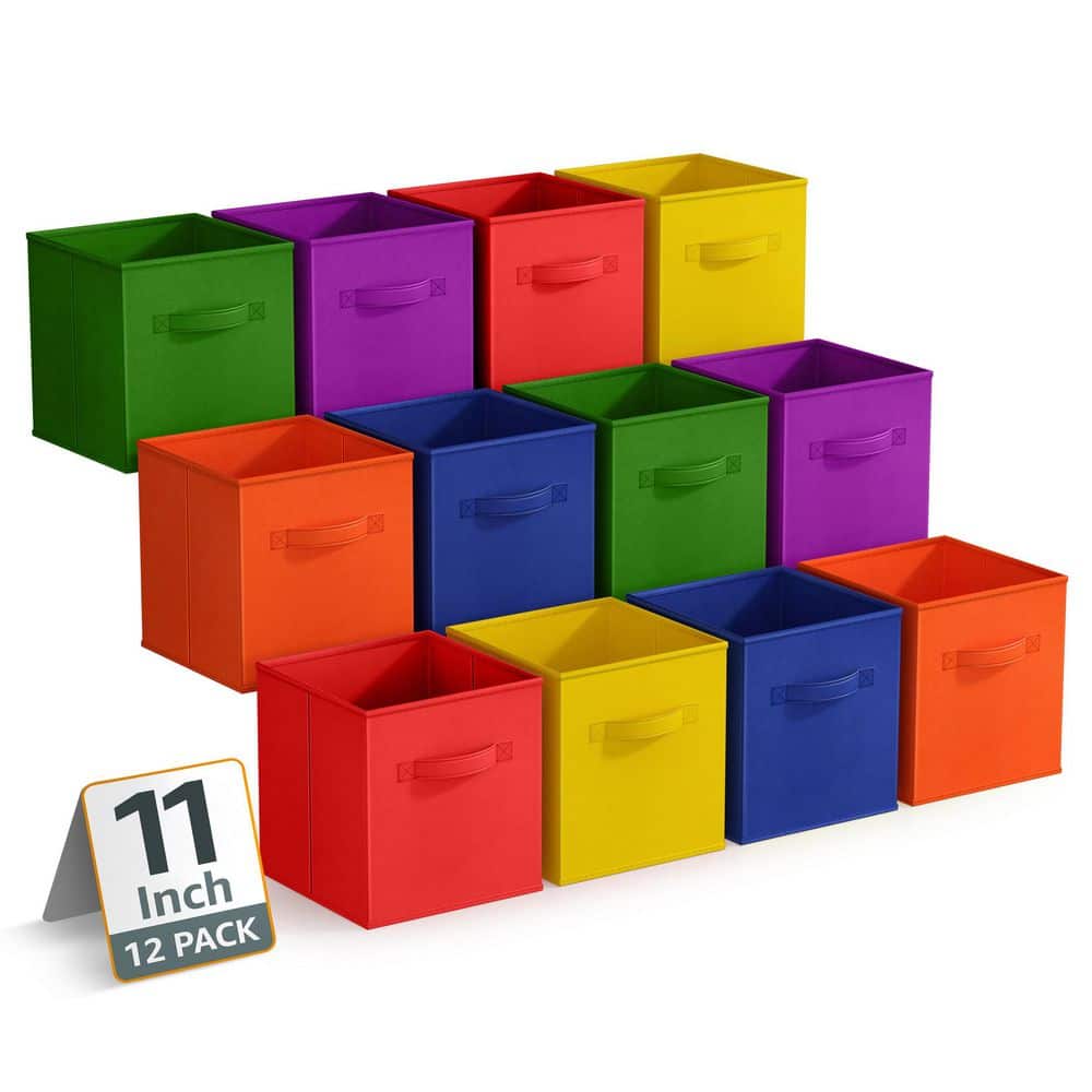 Foldable Storage and Organizer Bins with Handles, Multicolored 11 in. x 10.