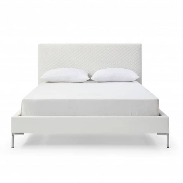 HomeRoots White Composite Frame Queen Panel Bed with Upholstered
