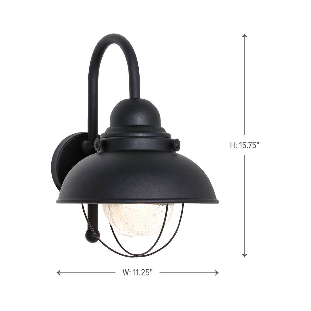 Black Industrial Outdoor Sconce with Clear Seeded Glass