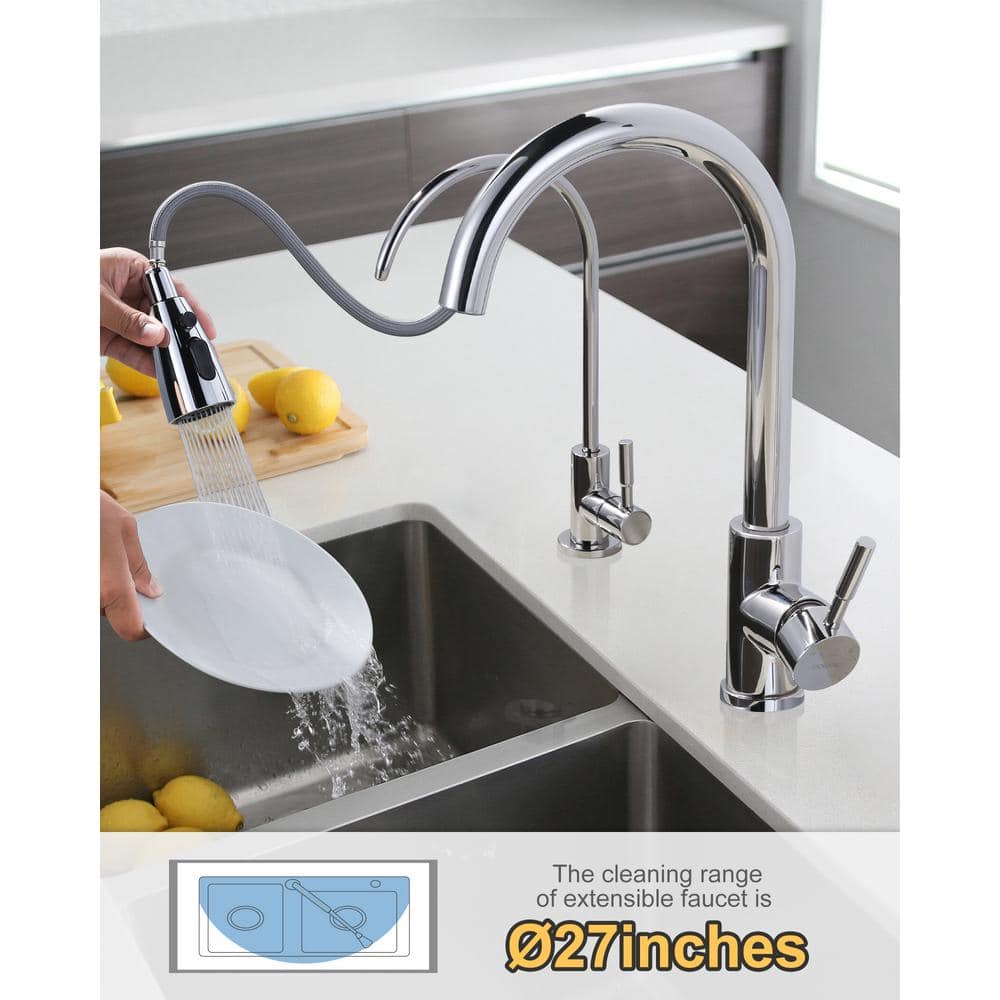 Polished Chrome High-Arc Kitchen Faucet with Pull-out Spray