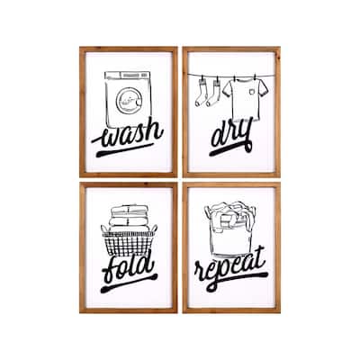 "Wash, Dry, Fold, and Repeat" 4-Piece . Wood Framed High Gloss Typography Art Print Set 11.75 in. x 15.75 in.