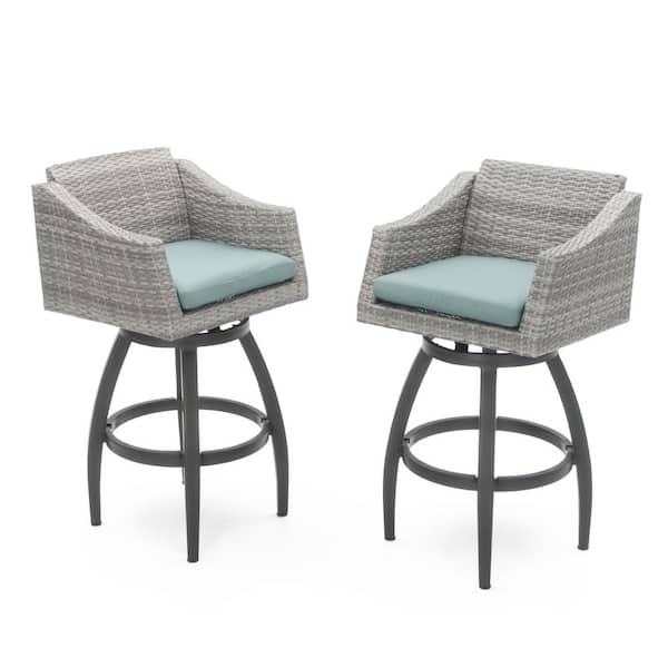 RST BRANDS Cannes All-Weather Wicker Motion Outdoor Barstools with Sunbrella Spa Blue Cushions (2-Pack)