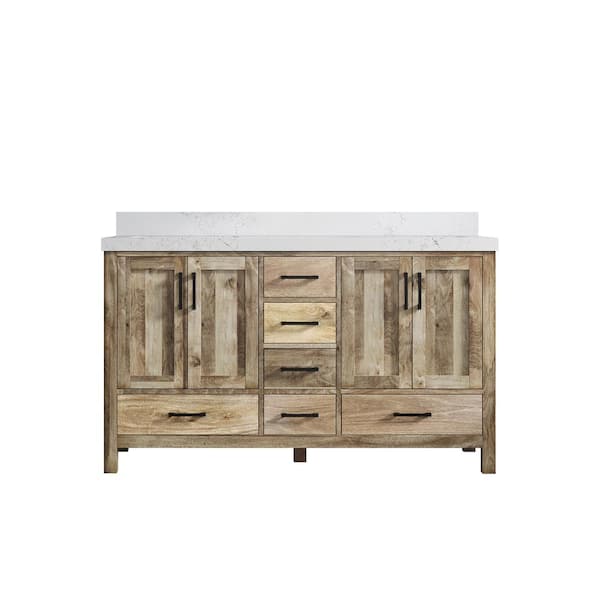 Willow Collections Malibu Mango 60 in. W x 22 in. D x 36 in. H Double Sink Bath Vanity in Natural with 2 in. Empira Quartz Top