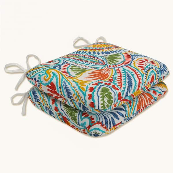 Pillow Perfect Paisley 18.5 in. x 15.5 in., 2-Piece Outdoor Dining Chair Cushion Blue/Multi Ummi