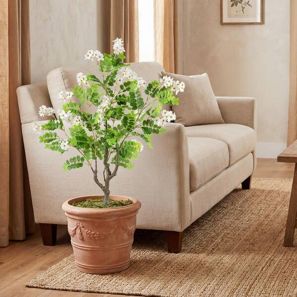 Gymax 2 Pack 3.25 ft. Artificial Locust Flower Trees w/Ground