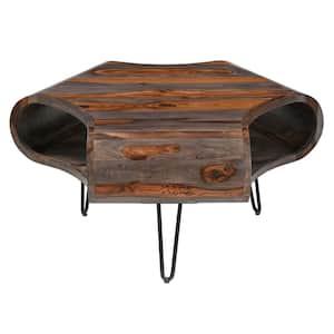 38 in. Greystone and Black Powdercoat Specialty Wood Top Coffee Table