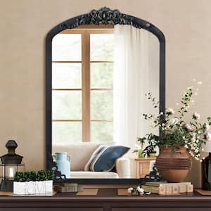 24 in. W x 36 in. H Classic Arched Solid Wood Framed Wall Mirror in Black