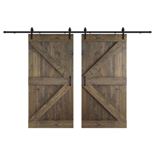 COAST SEQUOIA INC K Series 84 in. x 84 in. Smoky Gray DIY Knotty Wood Double Sliding Barn Door with Hardware Kit
