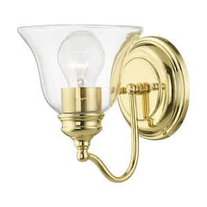 Crestridge 6.25 in. 1-Light Polished Brass Wall Sconce with Clear Glass