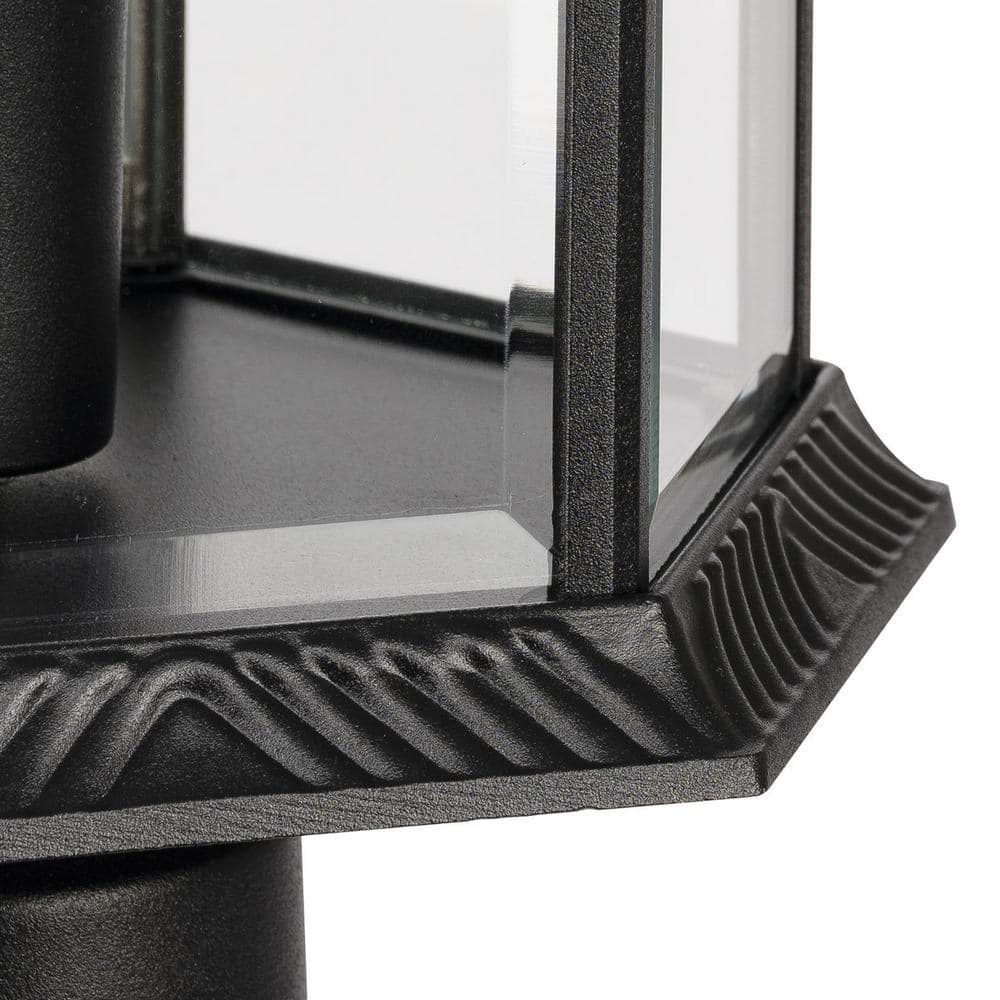 Textured Black Outdoor Post Lantern with Clear Beveled Glass