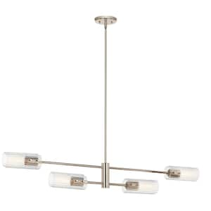 Velestino 47.5 in. 4-Light Polished Nickel Modern Shaded Cylinder Linear Chandelier for Dining Room