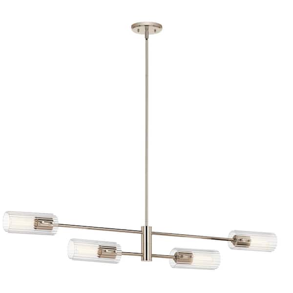 KICHLER Velestino 47.5 in. 4-Light Polished Nickel Modern Shaded Cylinder Linear Chandelier for Dining Room