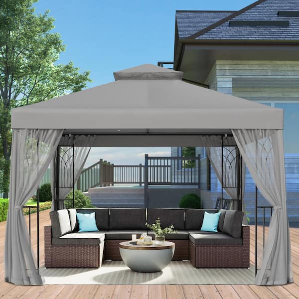 EAGLE PEAK 10 ft. x 10 ft. Outdoor Patio Gazebo Canopy Tent with Ventilated Double Roof and Mosquito Net