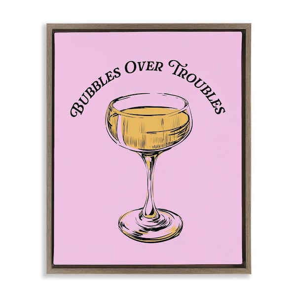 Stupell Industries Bubbles Over Troubles by House of Lulu Brown Floater Frame Food Graphic Art Print 21 in. x 17 in.