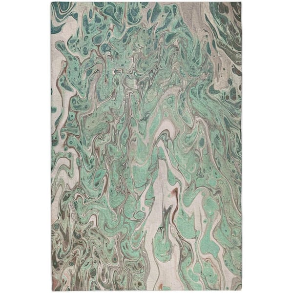 Dream Shag Premium Machine Washable Abstract ADS54 Mint 10 ft. x 14 ft. Area Rug