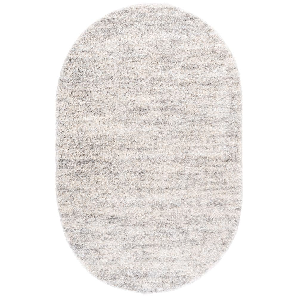Berber Shag 5 ft. x 8 ft. Ivory/Light Gray 2-Toned Solid Oval Area Rug price history on PriceWatchPro