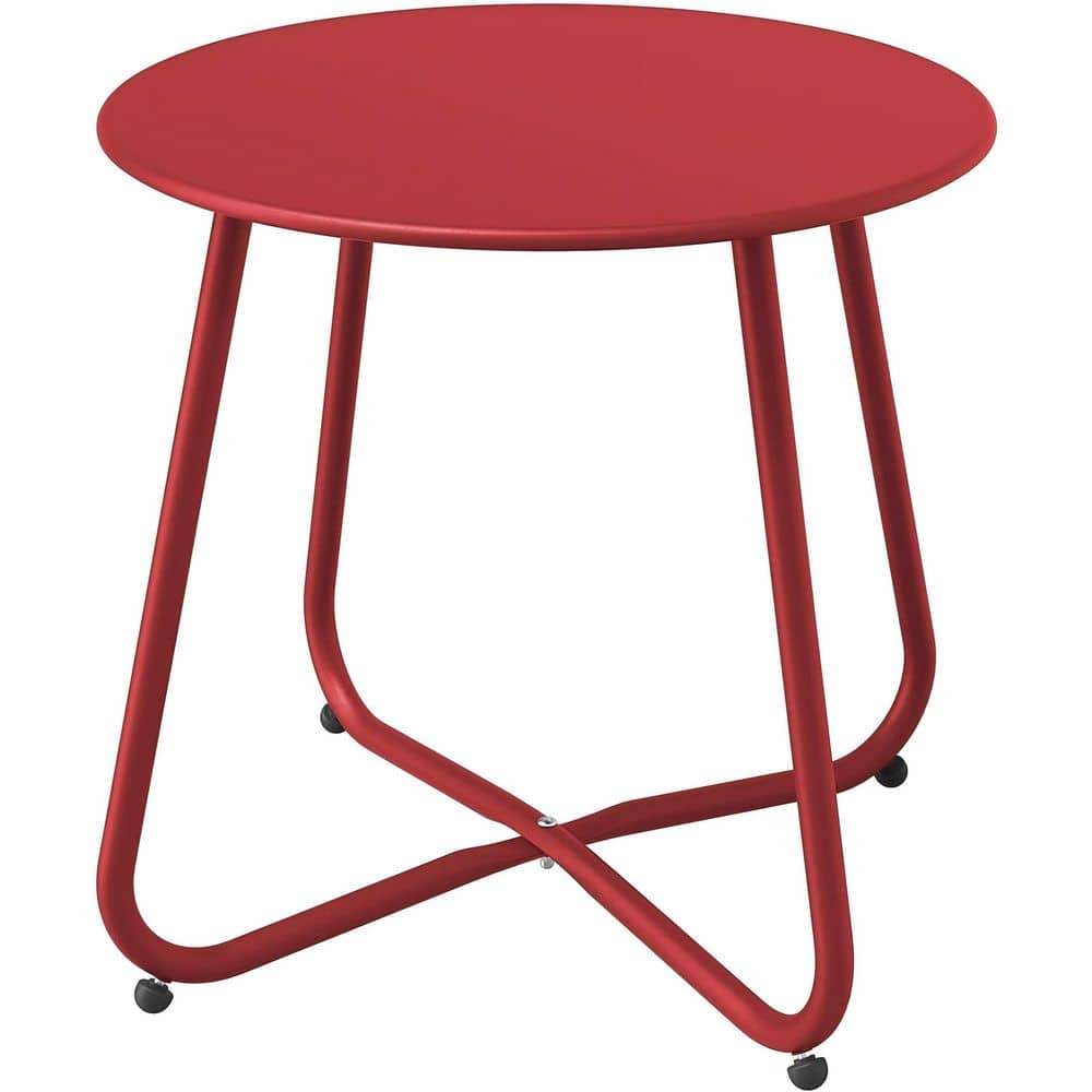 Round Metal Outdoor Side Table with Zinc-Coated Tabletop and Adjustable Feet in Red price history on PriceWatchPro