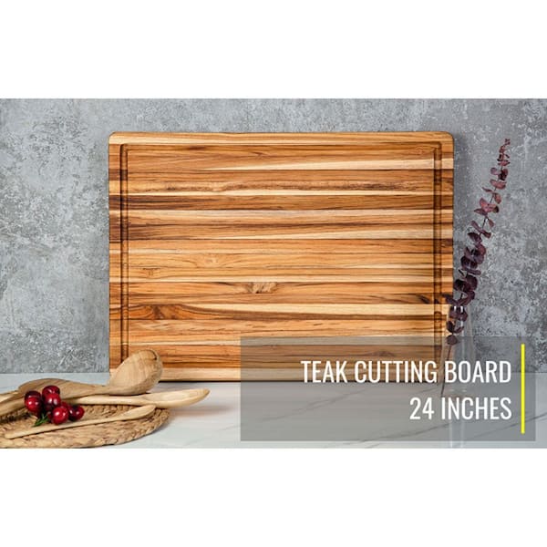 5-Piece 18 in. Natural Rectangle Shape Real Teak Wood Durable Hard Wooden Cutting Chopping Board Set with Juice Groove