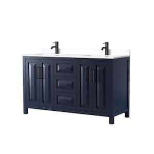 Daria 60 in. W x 22 in. D x 35.75 in. H Double Bath Vanity in Dark Blue with White Cultured Marble Top