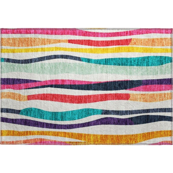 Mayfield Premium Machine Washable Abstract AMF2188 Ivory 2 ft. x 3 ft. Accent Rug