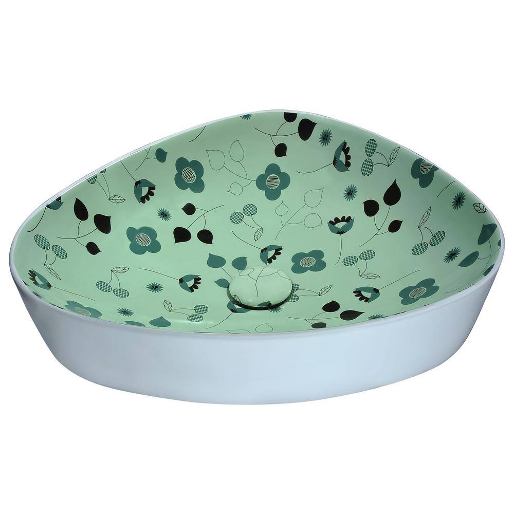 Mint Green Ceramic Floral Vessel Bathroom Sink