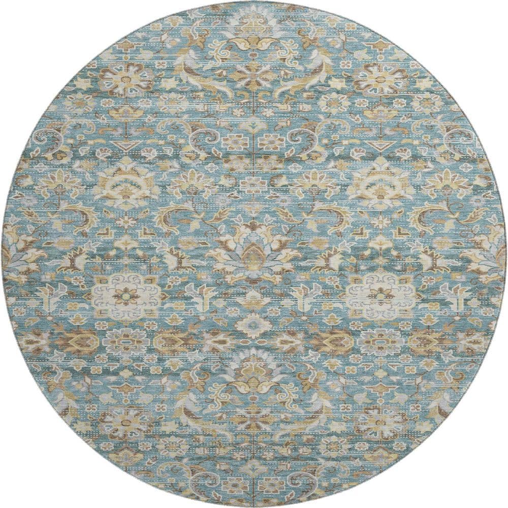 Mayfield Premium Machine Washable Abstract AMF2485 Teal 8 ft. x 8 ft. Round Rug price history on PriceWatchPro