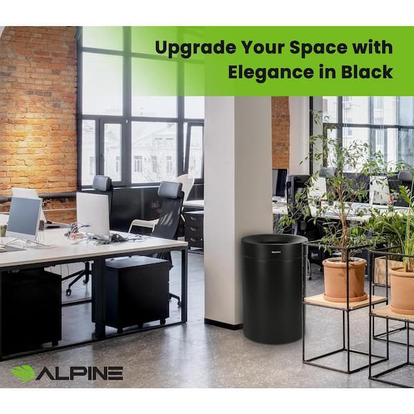 50 Gal. Black Stainless Steel Open Top Commercial Garbage Vented Trash Can with Lid