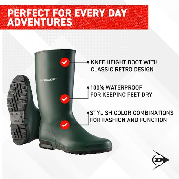 DUNLOP Girl's-Sport-Size 2-Heritage Green/Black-Rain Boots MJ0KL01