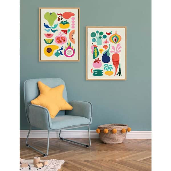Sylvie "Modern Fruits and Modern Veggies" by Rachel Lee 2 Piece Natural Framed Art Print Set 18 in. x 24 in.