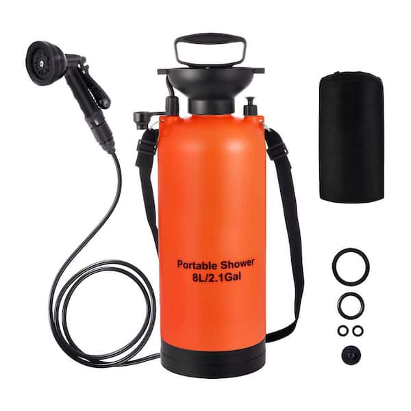 Portable Camping Shower 2.1 Gallon 8L 10 Spray Modes Manual Pump Insulated Outdoor Pool Accessory