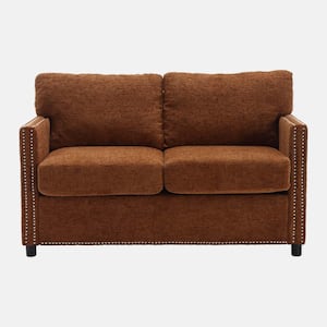 52.36 in. Straight Arm Modern chenille Fabric Rectangle Loveseat Sofa in. Brown