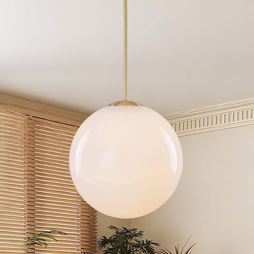 Luckyday 1-Light 15.7 in.W Brushed Brass Milk Glass Globe Pendant Light for Kitchen Island and Dining Room price history on PriceWatchPro